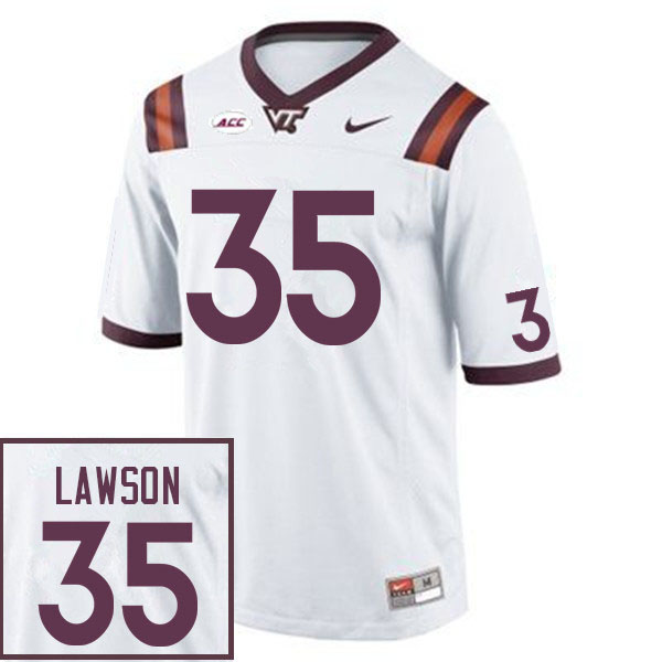 Men #35 Keli Lawson Virginia Tech Hokies College Football Jerseys Sale-White - Click Image to Close
